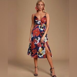 Lulu’s All About Love Royal Blue Floral Midi Dress